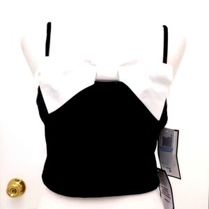 Black and White Fitted Tie Front Crop Camisole